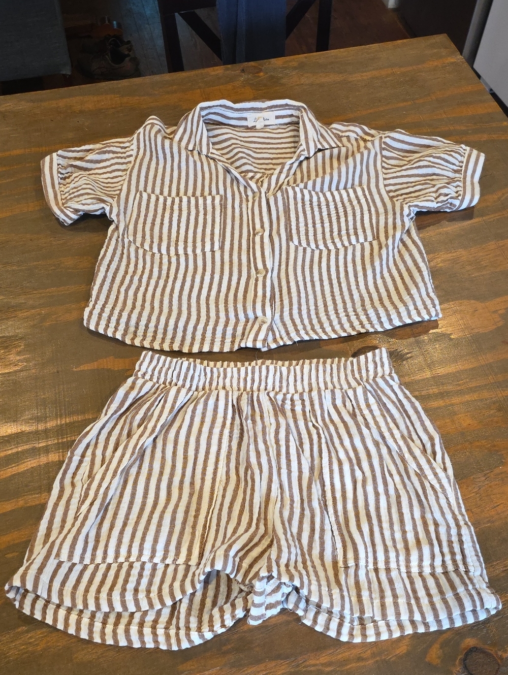 Striped Short Pajama Set in White and Brown - Relaxed Two-Piece